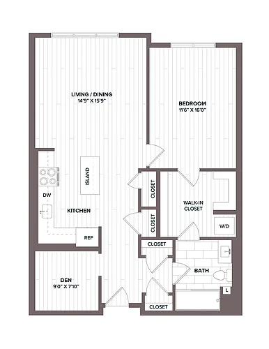 Floor plan 1 Bed/1 Bath Den - AD6 Bldg D
