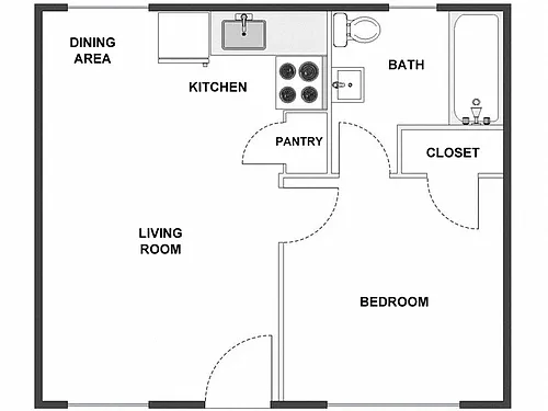 Floor plan 1 Bed / 1 Bath: Type B