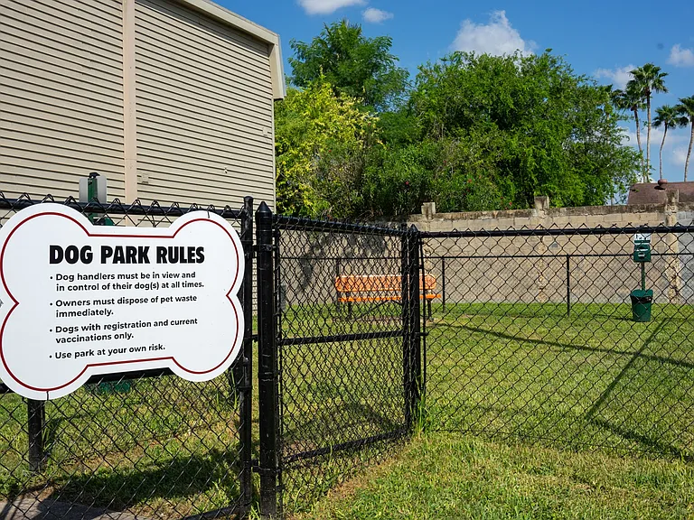 Enjoy our secure on-site dog park for residents and their pets at Borders Apartments in Brownsville TX.