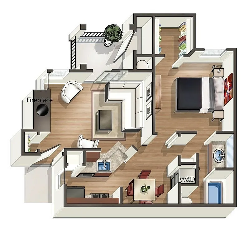Floor plan A3 - 1 Bedroom, 1 Bathroom