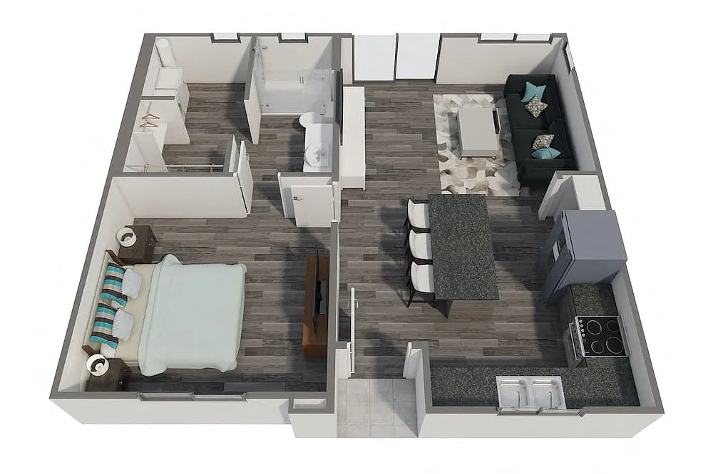 Floor plan 1x1 679 SF