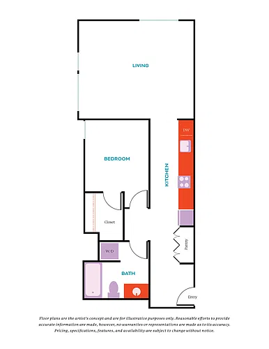 Floor plan 1 Bed, 1 Bath - Apt H