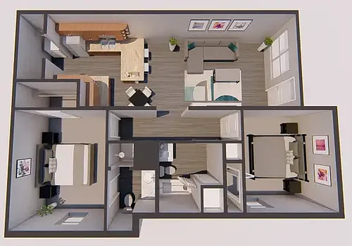 Floor plan 2 Bed 2 Bath Traditional