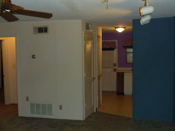 Living room view into kitche