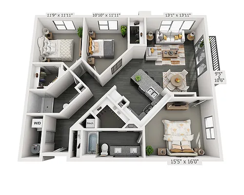 Floor plan Three Bedroom C2A