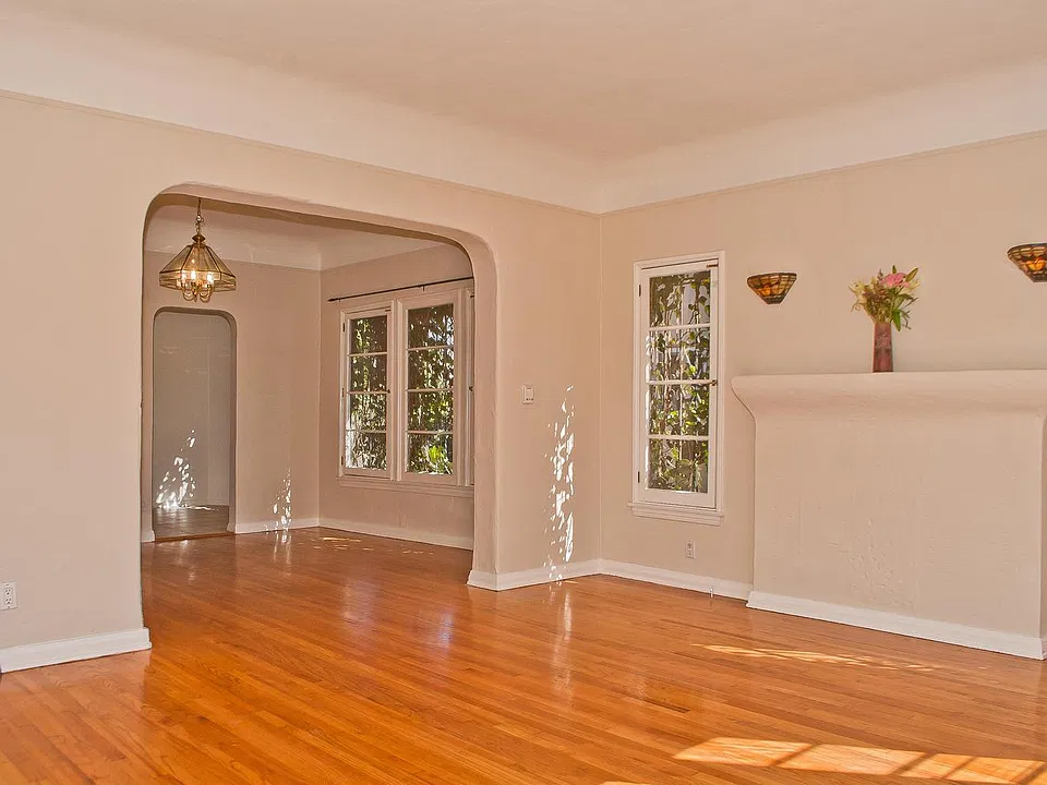Living room with faux mantle