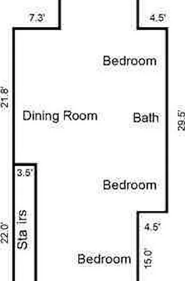 Rough floor plan with dimensions.