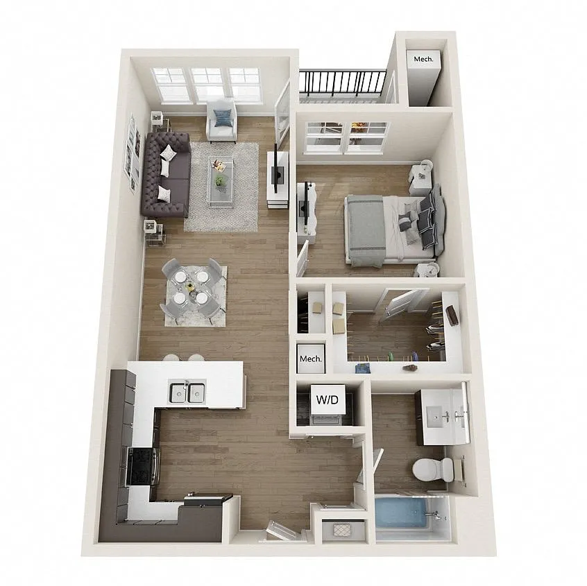 Floor plan 1 Bed, 1 Bath