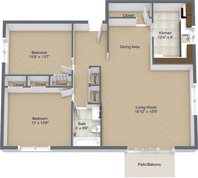 Floor plan 21L- Large 2 Bedroom 1 Bath