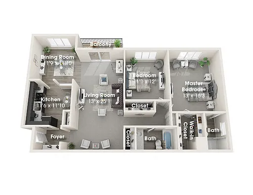 Floor plan Two Bedroom/Two Bath