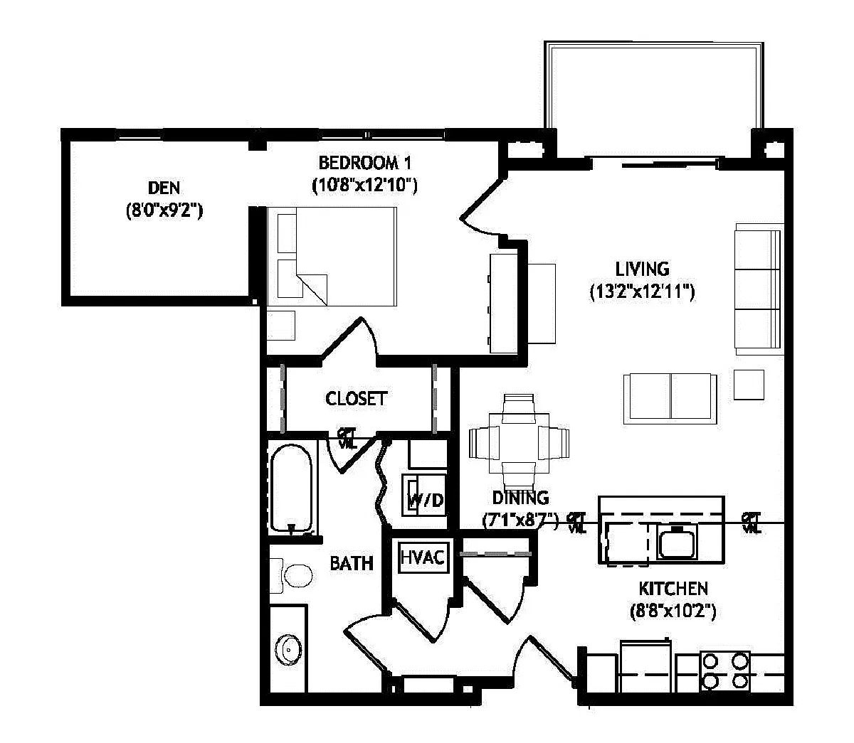 Floor plan 1 Bedroom plus Den