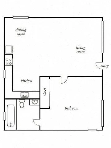 Floor plan 1 Bedroom, 1 Bath Small