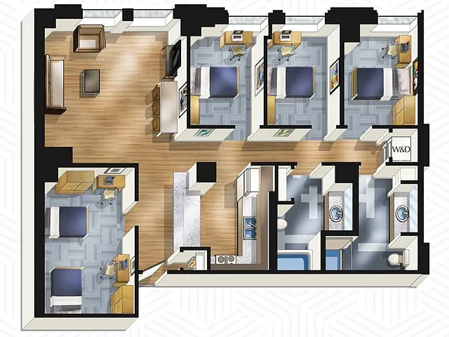 Floor plan 4x2. Floors 3-13