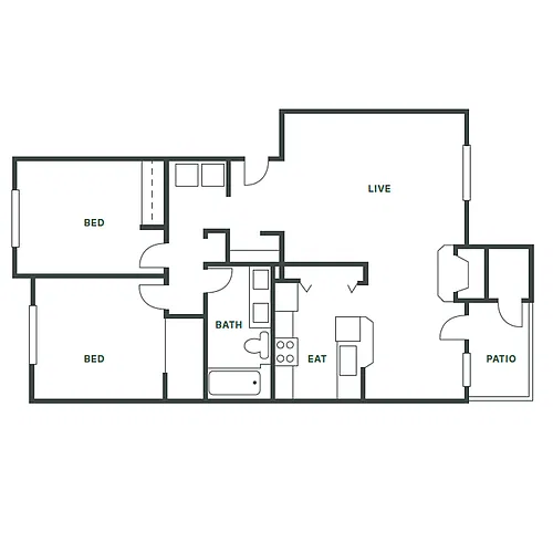 Floor plan 2 Bed, 1 Bath A
