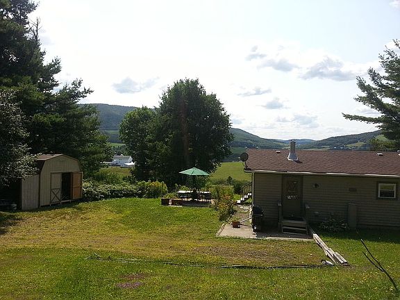Storage shed & park lot.