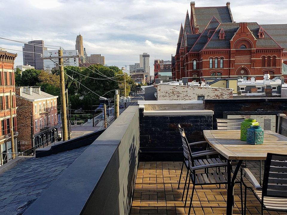 Daytime view from the rooftop bar area