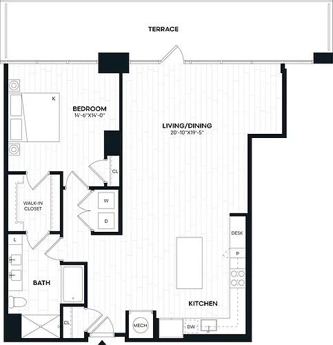 Floor plan 1 Bed/1 Bath-1P