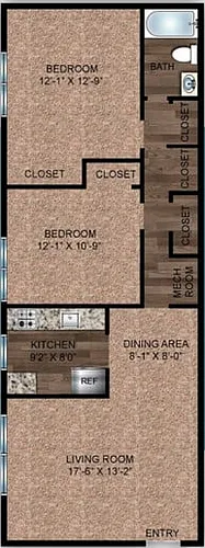 Floor plan B2-2BD/1BA