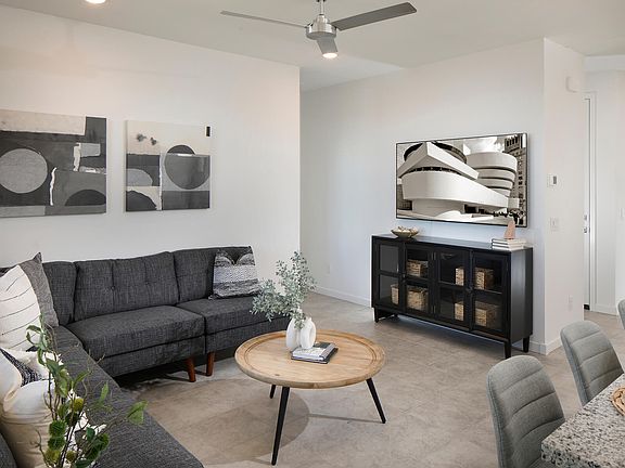 Living Area in Carson floorplan modeled at The Enclave on Olive.