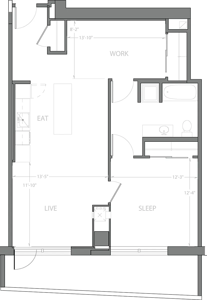 Floor plan 1 Bedroom Q with Terrace