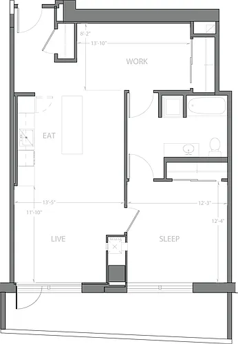Floor plan 1 Bedroom Q with Terrace