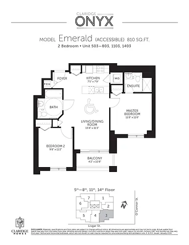 Floor plan Emerald Accesible; 2 beds, 2 baths