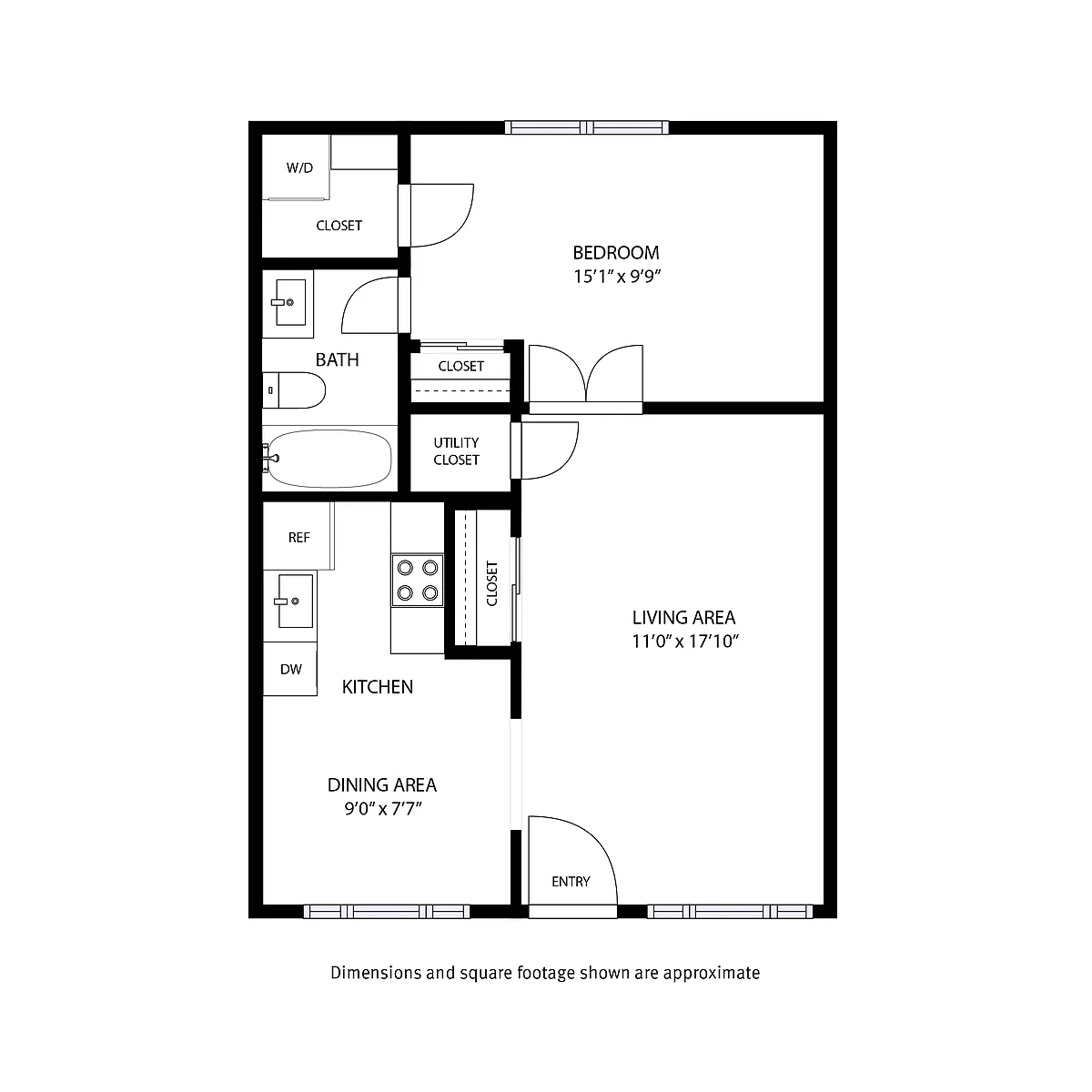 Floor plan 1 Bed and 1 Bath