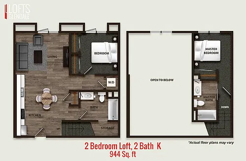Floor plan 2 Bedroom Loft, 2 Bath K