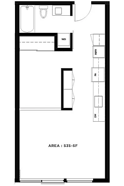 Floor plan Open 1 Bed, 1 Bath - Apt C