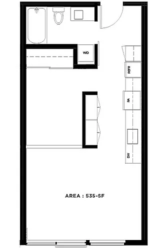 Floor plan Open 1 Bed, 1 Bath - Apt C