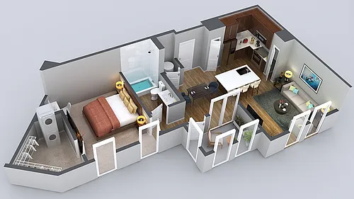 Floor plan 1Bedroom 1 Bath Den