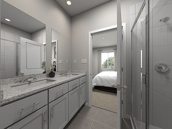 Primary bathroom rendering in the Archer.