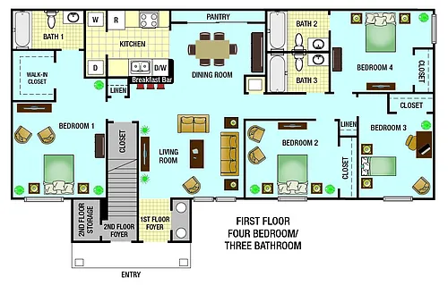 Floor plan Four Bedroom Cambridge 60%
