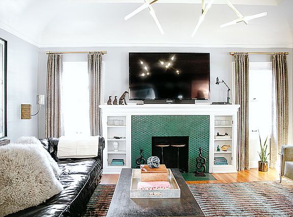 living room: tray ceiling 