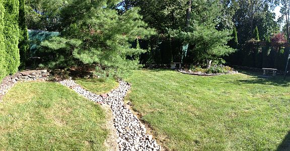 Panorama view of back yard