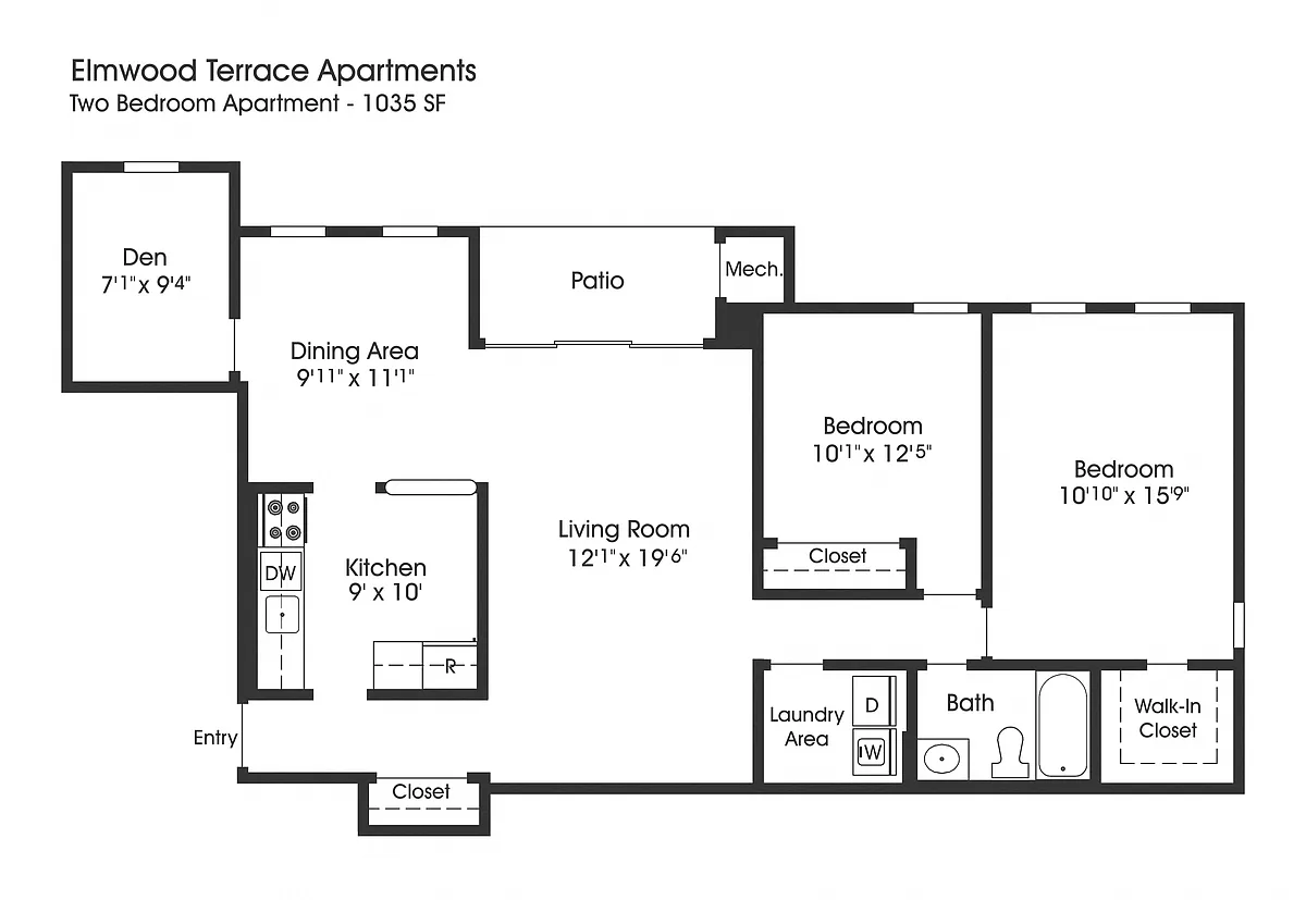 Floor plan 2BR 1BA (1035sf)