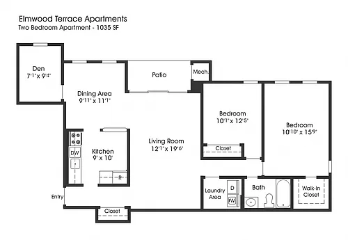Floor plan 2BR 1BA (1035sf)