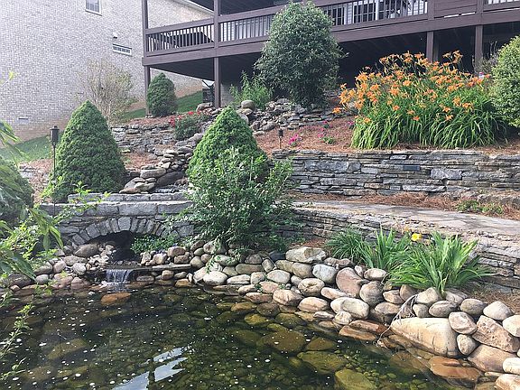 Koi pond with waterfall