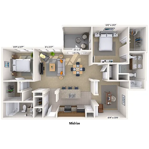 Floor plan Traditional 2x2 1449 SF