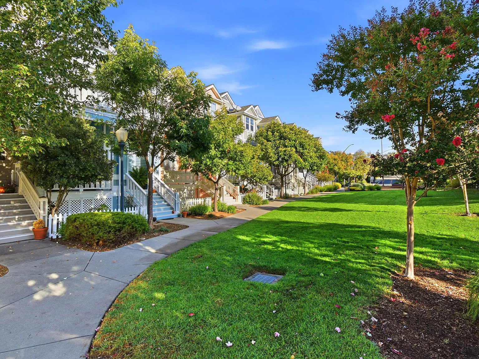 Landscaped community green space just outside the home.