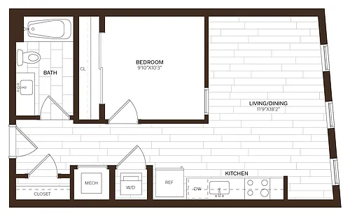 Floor plan JR 1 Bed/1 Bath-E3