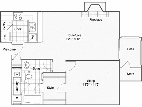 Floor plan One Bedroom One Bath