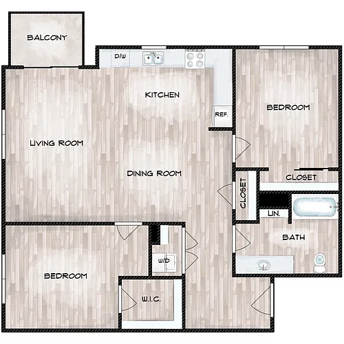 Floor plan 2 Bed 1 Bath D