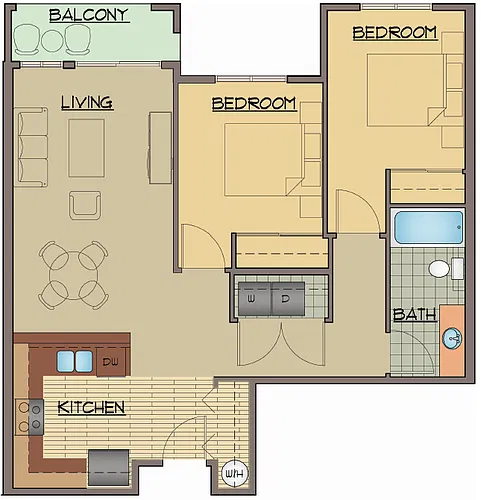 Floor plan 2BD, 1BTH A