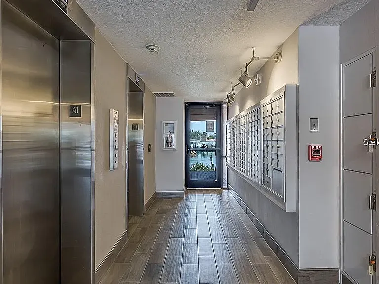 Elevators and mailroom front lobby at 51 Island Way.
