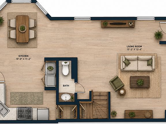 Open concept main floor with newly renovated kitchen. Communal areas come furnished roughly as pictured (furnishings purchased new in 2025/2026).