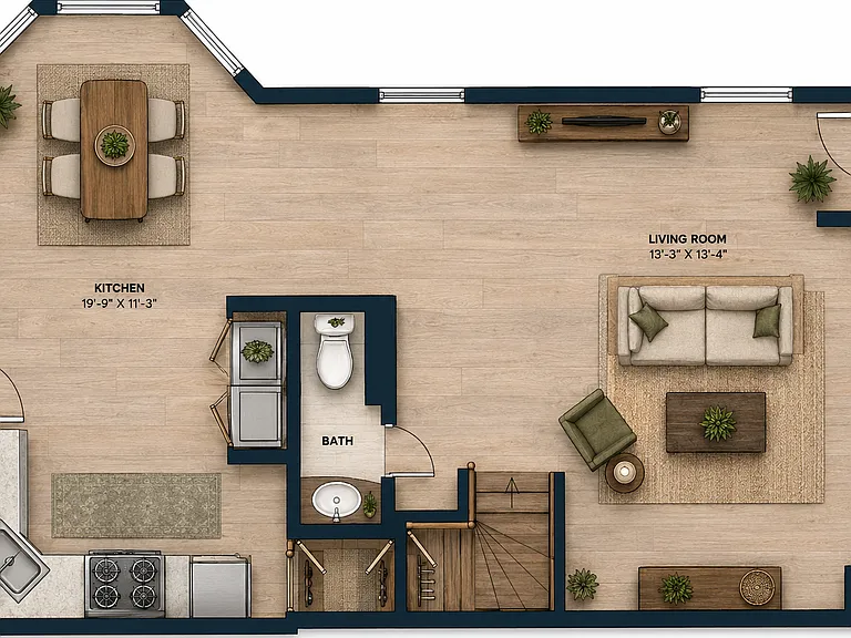 Open concept main floor with newly renovated kitchen. Communal areas come furnished roughly as pictured (furnishings purchased new in 2025/2026).