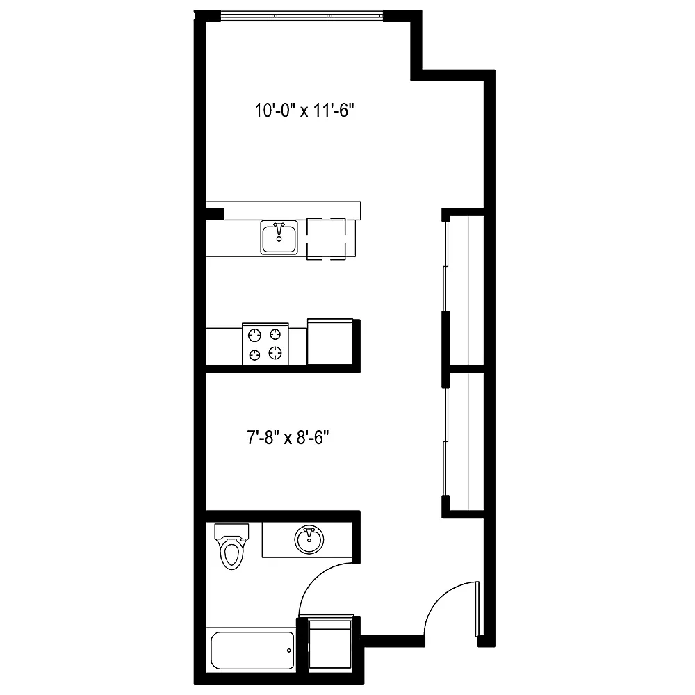 Floor plan Open 1 Bedroom E