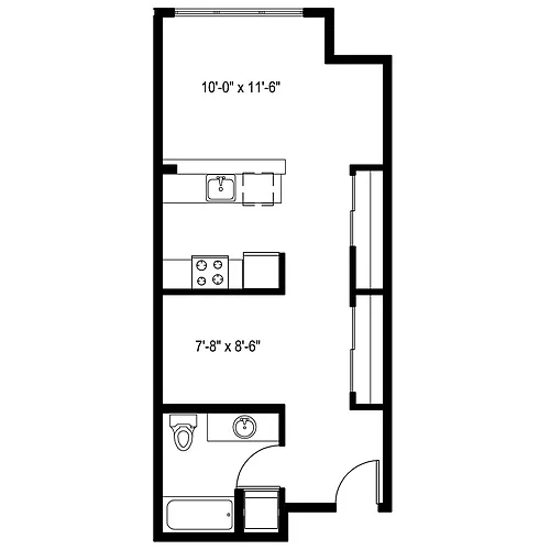 Floor plan Open 1 Bedroom E