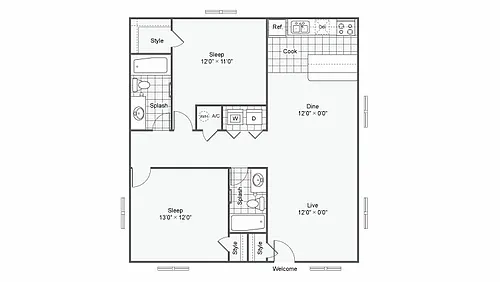Floor plan RT106_C The Jeardean: 2 Bedroom 2 Bath